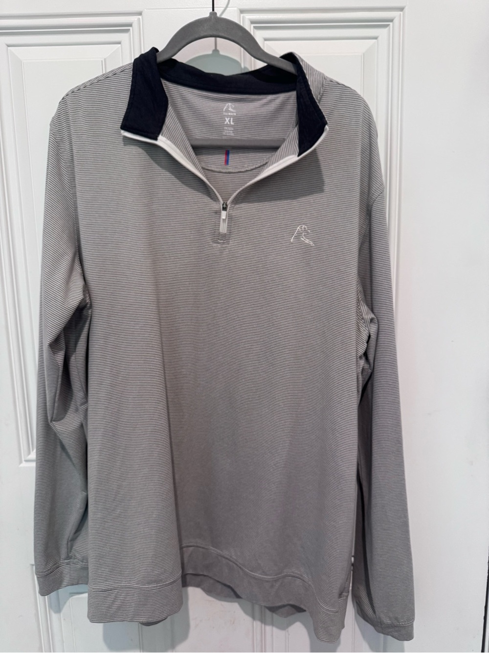 Rhoback Men's Quarter-Zip Pullover - Light Gray stripe with Navy Collar